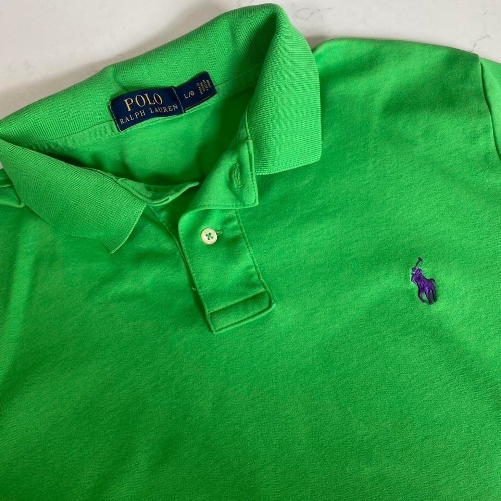 Polo Ralph Lauren Green Polo Shirt Men's Large Purple Pony Short Sleeve Classic
